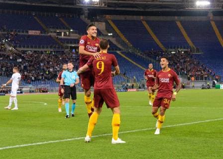 October 2, 2018 - Rome, Italy - Edin Dzeko celebrates after scoring goal 1-0 during the UEFA Champions League match group G between AS Roma and Viktoria Plzen at the Olympic stadium on october 02, 2018 in Rome, Italy. AS Roma v Viktoria Plzen - UEFA Champions League Group G  - ZUMAn230 20181002_zaa_n230_477 Copyright: xSilviaxLorex