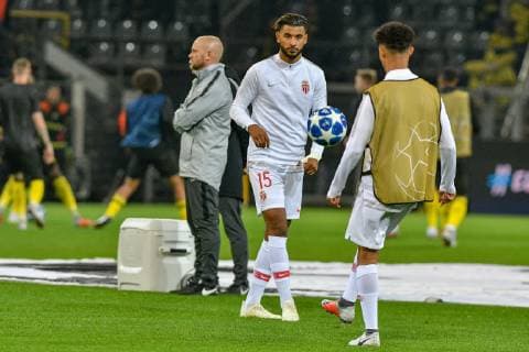 GER, UEFA CL, Borussia Dortmund vs AS Monaco 03.10.2018, Signal Iduna Park, Dortmund, GER, UEFA CL, Borussia Dortmund vs AS Monaco, DFL regulations prohibit any use of photographs as image sequences and or quasi-video im Bild Youssef Ait Bennasser ( 15, AS Monaco) Sofiane Diop ( 36, AS Monaco) beim Warmspielen