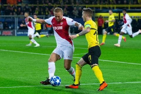 03.10.2018, xkvx, Fussball UEFA Champions League, Borussia Dortmund - AS Monaco emspor, v.l. Kamil Glik (AS Monaco FC), Marco Reus (BVB Borussia Dortmund) (DFL DFB REGULATIONS PROHIBIT ANY USE OF PHOTOGRAPHS as IMAGE SEQUENCES and or QUASI-VIDEO) Dortmund