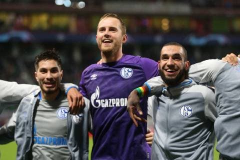 Sport Bilder des Tages Fußball: Champions League, Saison 2018 2019, 03.10.2018 - 2. Spieltag - Lokomotive Moskau - FC Schalke 04 v. l. Suat Serdar (FC Schalke 04), Ralf Fährmann (FC Schalke 04), Nabil BENTALEB (FC Schalke 04) Moskau RZD Arena Russland