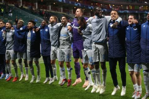 Fußball: Champions League, Saison 2018 2019, 03.10.2018 - 2. Spieltag - Lokomotive Moskau - FC Schalke 04 Mannschaft des FC Schalke 04 jubelt Moskau RZD Arena Russland