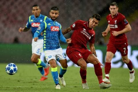 Lorenzo Insigne of Napoli Roberto Firmino of Liverpool Napoli 03-10-2018 Stadio San Paolo Football Calcio Uefa Champions League 2018 2019 Group C Napoli - Liverpool Foto Andrea Staccioli Insidefoto AndreaxStaccioli