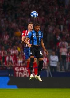 Santiago Arias of Atletico de Madrid and Arnaut Groeneveld of Club Brugge during the UEFA Champions League 2018 19 match between Atletico de Madrid and Club Brugge, at Wanda Metropolitano Stadium in Madrid on October 3, 2018. (Photo by Guille M. Cordon Press)