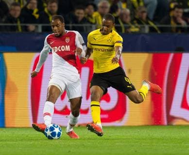 Dortmund, Germany, 03.10.2018, UEFA Champions League - 2018 19 Season, Vorrunde, Gruppenphase - Gruppe A - 2. Spieltag, BV Borussia Dortmund - AS Monaco, Djibril Sidibe (Monaco) und Abdou Diallo (BVB) im Zweikampf ( DeFodi053