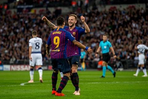 October 3, 2018 - Ivan Rakitic of Barcelona celebrates scoring his goal during the UEFA Champions League Group Stage match between Tottenham Hotspur and Barcelona at Wembley Stadium, London, England on 3 October 2018...Editorial use only, license required for commercial use. No use in betting, games or a single club league player publications. Soccer: Tottenham Hotspur v Barcelona.UEFA Champions League - ZUMAa181 20181003_zaa_a181_175 Copyright: xAFP7x