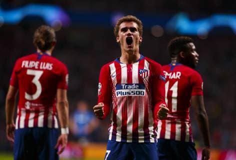 Antoine Griezmann of Atletico de Madrid celebrates a goal during the UEFA Champions League 2018 19 match between Atletico de Madrid and Club Brugge, at Wanda Metropolitano Stadium in Madrid on October 3, 2018. (Photo by Guille M. Cordon Press)