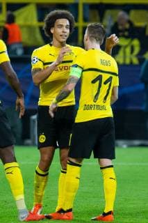 03.10.2018, xkvx, Fussball UEFA Champions League, Borussia Dortmund - AS Monaco emspor, v.l. Tor, Torjubel, Goal celebration, celebrate the goal zum 3:0 durch Marco Reus (BVB Borussia Dortmund) mit der Mannschaft (DFL DFB REGULATIONS PROHIBIT ANY USE OF PHOTOGRAPHS as IMAGE SEQUENCES and or QUASI-VIDEO) Dortmund
