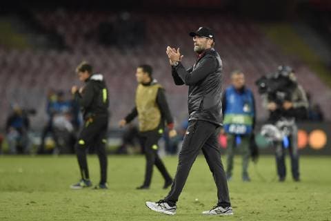 Jurgen Klopp manager of Liverpool waves his supporters during the UEFA Champions League group C match between SSC Napoli and Liverpool FC at Stadio San Paolo, Naples, Italy on 3 October 2018. Copyright: xGiuseppexMaffiax 21350035