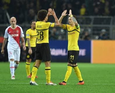 03.10.2018, Fussball, UEFA Champions League, Saison 2018 2019, Vorrunde, 2. Spieltag, Borussia Dortmund - AS Monaco 3:0, v.re., Marco Reus (Borussia Dortmund), Axel Witsel (Borussia Dortmund)