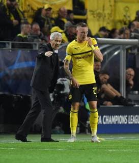 03.10.2018, Fussball, UEFA Champions League, Saison 2018 2019, Vorrunde, 2. Spieltag, Borussia Dortmund - AS Monaco 3:0, v.li., Trainer Lucien Favre (Borussia Dortmund), Marius Wolf (Borussia Dortmund)