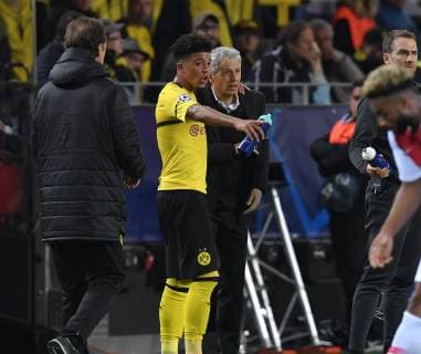 03.10.2018, Fussball, UEFA Champions League, Saison 2018 2019, Vorrunde, 2. Spieltag, Borussia Dortmund - AS Monaco 3:0, Jadon Sancho (Borussia Dortmund), li., und Trainer Lucien Favre (Borussia Dortmund)