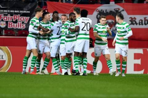 SOCCER - UEFA EL, RBS vs Celtic SALZBURG,AUSTRIA,04.OCT.18 - SOCCER - UEFA Europa League, group stage, Red Bull Salzburg vs Celtic FC Glasgow. Image shows the rejoicing of Celtic. GEPAxpictures xFlorianxErtl