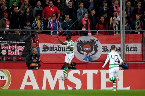 SOCCER - UEFA EL, RBS vs Celtic SALZBURG,AUSTRIA,04.OCT.18 - SOCCER - UEFA Europa League, group stage, Red Bull Salzburg vs Celtic FC Glasgow. Image shows the rejoicing of Odsonne Edouard and Callum McGregor (Celtic). GEPAxpictures xFlorianxErtl