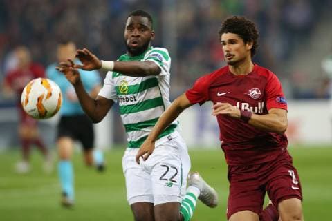 SOCCER - UEFA EL, RBS vs Celtic SALZBURG,AUSTRIA,04.OCT.18 - SOCCER - UEFA Europa League, group stage, Red Bull Salzburg vs Celtic FC Glasgow. Image shows Odsonne Edouard (Celtic) and Andre Ramalho (RBS). GEPAxpictures xMathiasxMandl