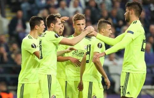 Dinamo Zagreb s midfielder Izet Hajrovic celebrates after scoring during a game of Belgian soccer team RSC Anderlecht against Croatian team Dinamo Zagreb in Anderlecht, Thursday 04 October 2018, on day two of the Europa League group stage, in group D. VIRGINIExLEFOUR  x05440587x