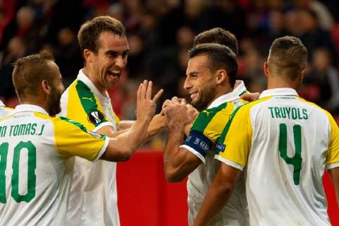 Leverkusen, Germany, 04.10.2018, UEFA Europa League - 2018 19 Season, Vorrunde, Gruppenphase - Gruppe A - 2. Spieltag, Bayer 04 Leverkusen - AEK Larnaka, Torjubel, jubel um Ivan Trickovski (AEK Larnaka) nach dem treffer zum 0:1 ( DeFodi001