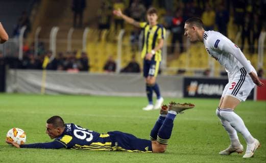 Eljif Elmas of Fenerbahce and Erik Jirka of Spartak Trnava during the UEFA Europa League Group D match between Fenerbahce and Spartak Trnava at Ulker Stadium in Istanbul , Turkey on October 04 , 2018 