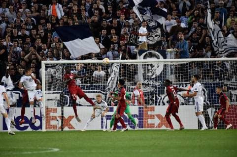 But et joie Pieros Sotiriou (conp) FOOTBALL : Bordeaux vs Copenhague - 2eme Tour Ligue Europa - Bordeaux - 04 10 2018 ThierryBreton Panoramic 
