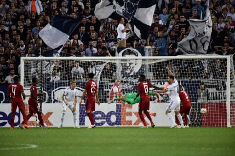 But et joie Pieros Sotiriou (conp) FOOTBALL : Bordeaux vs Copenhague - 2eme Tour Ligue Europa - Bordeaux - 04 10 2018 ThierryBreton Panoramic 