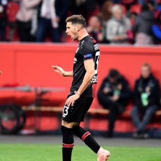 Fussball, UEFA Europa League, Saison 2018 2019, Vorrunde, Spiel 2, Bayer 04 Leverkusen-AEK Larnaka, 04.010.2018, Bayarena Leverkusen, Lucas Alario Bayer 04 Leverkusen, torjubel