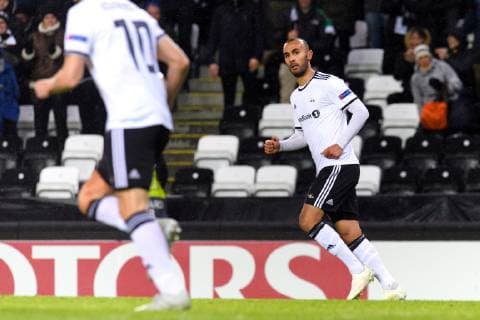 181004 Issam Jebali of Rosenborg after scoring 1-3 during the Europa League match between Rosenborg and RB Leipzig on October 4, 2018 in Trondheim. Photo: Jon Olav Nesvold BILDBYRAN kod JE 160318 Copyright: JONxOLAVxNESVOLD BB181004JE035