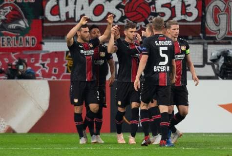 Leverkusen, Germany, 04.10.2018, UEFA Europa League - 2018 19 Season, Vorrunde, Gruppenphase - Gruppe A - 2. Spieltag, Bayer 04 Leverkusen - AEK Larnaka, Torjubel um Lucas Alario (B04) . ( DeFodi512