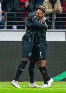 04.10.2018, xfux, Fussball UEFA Europa League, Eintracht Frankfurt - Lazio Rom, emspor, v.l. Danny da Costa (Eintracht Frankfurt), Jonathan de Guzman (Eintracht Frankfurt) Torjubel, Goal celebration, celebrate the goal zum 1:0 Frankfurt am Main
