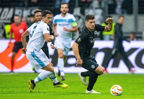 04.10.2018, xfux, Fussball UEFA Europa League, Eintracht Frankfurt - Lazio Rom, emspor, v.l. Luiz Felipe (Lazio Rom), Luka Jovic (Eintracht Frankfurt) Frankfurt am Main