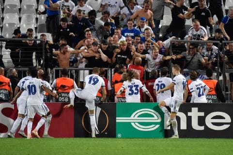 But et Joie Robert Skov (cop) FOOTBALL : Bordeaux vs Copenhague - 2eme Tour Ligue Europa - Bordeaux - 04 10 2018 ThierryBreton Panoramic 