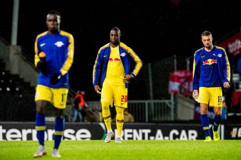 181004 Goalkeeper Yvon Mvogo of RB Leipzig after the Europa League match between Rosenborg and RB Leipzig on October 4, 2018 in Trondheim. Photo: Jon Olav Nesvold BILDBYRAN kod JE 160318 Copyright: JONxOLAVxNESVOLD BB181004JE043