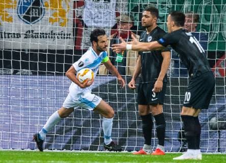 04.10.2018, xfux, Fussball UEFA Europa League, Eintracht Frankfurt - Lazio Rom, emspor, v.l. Marco Parolo (Lazio Rom) Torjubel, Goal celebration, celebrate the goal zum 1:1 Frankfurt am Main