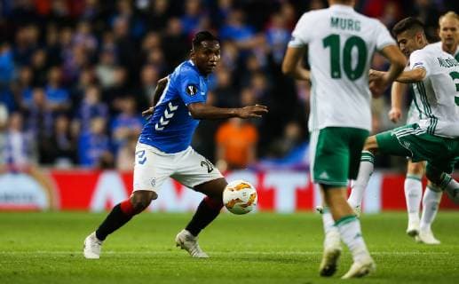 SOCCER - UEFA EL, Rangers vs Rapid GLASGOW,SCOTLAND,04.OCT.18 - SOCCER - UEFA Europa League, group stage, Glasgow Rangers FC vs SK Rapid Wien. Image shows Alfredo Morelos (Rangers). Keywords: Wien Energie. GEPAxpictures xPhilippxBrem