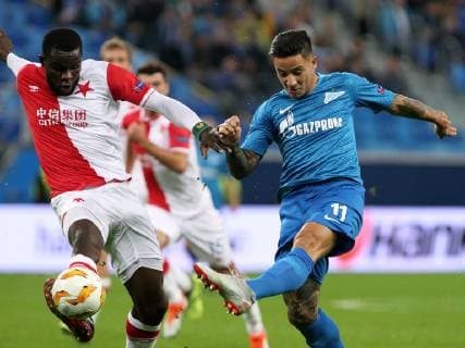 October 4, 2018, Russia, St. Petersburg. Europa League. FC Zenit - FC Slavia. Player Sebastian Driussi (11) AlexanderxKulebyakin 