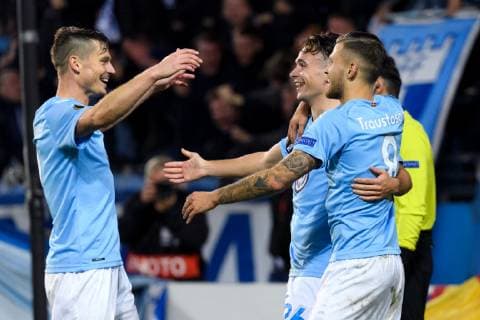 Fußball, EL, Malmö FF - Besiktas Istanbul 181004 Malmö FF celebrates after Andreas Vindheim of Malmö FF scores 1-0 during the Europa League group stage match between Malmö FF and Besiktas on October 4, 2018 in Malmö. Photo: Ludvig Thunman BILDBYRN kod LT 35544 Copyright: LUDVIGxTHUNMAN BB181004LT035