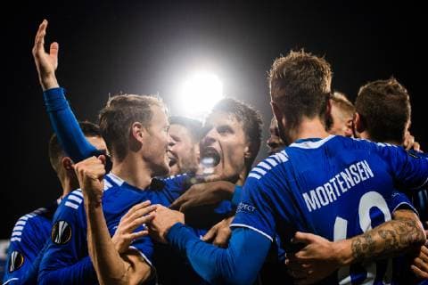 Fußball, EL, Sarpsborg 08 FF - KRC Genk 181004 Kristoffer Zachariassen of Sarpsborg 08 celebrates after 2-1 during the Europa League match between Sarpsborg 08 and Genk on October 4, 2018 in Sarpsborg. Photo: Fredrik Varfjell BILDBYRN kod FV 150147 Copyright: FREDRIKxVARFJELL BB181004FV016