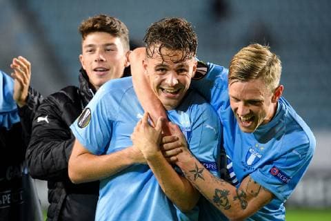Fußball, EL, Malmö FF - Besiktas Istanbul 181004 Andreas Vindheim and Sören Rieks of Malmö FF celebrates after the Europa League group stage match between Malmö FF and Besiktas on October 4, 2018 in Malmö. Photo: Ludvig Thunman BILDBYRAN kod LT 35544 Copyright: LUDVIGxTHUNMAN BB181004LT048