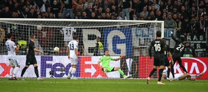 04.10.2018, Fussball UEFA Europa League 2018 2019, Gruppenphase, 2.Spieltag, Eintracht Frankfurt - Lazio Rom, in der Commerzbank-Arena Frankfurt. Tor zum 4:1