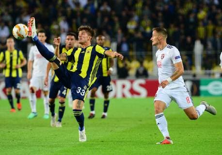 Roman Neustadter of Fenerbahce and Erik Grendel 8 of Spartak Trnava during the UEFA Europa League Group D match between Fenerbahce and Spartak Trnava at Ulker Stadium in Istanbul , Turkey on October 04 , 2018 