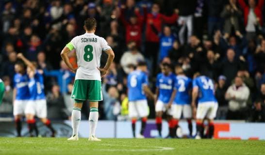 SOCCER - UEFA EL, Rangers vs Rapid GLASGOW,SCOTLAND,04.OCT.18 - SOCCER - UEFA Europa League, group stage, Glasgow Rangers FC vs SK Rapid Wien. Image shows Stefan Schwab (Rapid). Keywords: Wien Energie. GEPAxpictures xPhilippxBrem