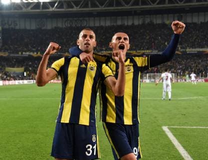 Fenerbahce s Islam Slimani celebrate his goal with his teammates during Fenerbahce vs. Spartak Trnava UEFA Europa League Game at Fenerbahce Ulker Stadium, 4th of October, 2018.  16134955