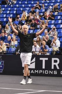 October 4, 2018 - St. Louis, Missouri, U.S - JOHN MCENROE celebrates after winning his first game of the match during the Invest Series True Champions Classic on Thursday, October 4, 2018, held at The Chaifetz Arena in St. Louis, MO (Photo credit ZUMA Press) Tennis 2018 - True Champions Classic - ZUMAu300 20181004_zaf_u300_027 Copyright: xRichardxUlreichx