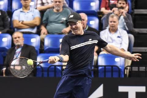 October 4, 2018 - St. Louis, Missouri, U.S - JIM COURIER returns the ball during the Invest Series True Champions Classic on Thursday, October 4, 2018, held at The Chaifetz Arena in St. Louis, MO (Photo credit ZUMA Press) Tennis 2018 - True Champions Classic - ZUMAu300 20181004_zaf_u300_039 Copyright: xRichardxUlreichx