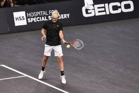 October 4, 2018 - St. Louis, Missouri, U.S - JOHN MCENROE returns the serve during the Invest Series True Champions Classic on Thursday, October 4, 2018, held at The Chaifetz Arena in St. Louis, MO (Photo credit ZUMA Press) Tennis 2018 - True Champions Classic - ZUMAu300 20181004_zaf_u300_040 Copyright: xRichardxUlreichx