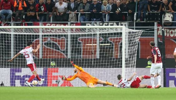 October 4, 2018 - Milan, Italy - Champions League soccer match between Milan and Olympiacos at the Stadio San Siro - Milan. Soccer Champions League, Milan - ZUMAe114 20181004_zaa_e114_006 Copyright: xEurokinissix