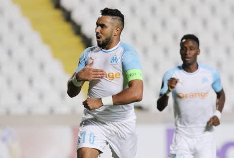 (181005) -- NICOSIA, Oct. 5, 2018 -- Dimitri Payet (L) of Marseille celebrates scoring during the Europa League Group H match between Apollon and Marseille in Nicosia, Cyprus on Oct. 4, 2018. Apollon drew 2-2 with Marseille. ) (SP)CYPRIS-NICOSIA-SOCCER-UEFA EUROPA LEAGUE-APOLLON VS MARSEILLE SakisxSavvides 