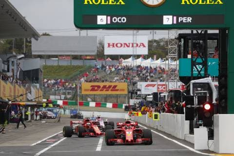 Motorsports: FIA Formula One World Championship WM Weltmeisterschaft 2018, Grand Prix of Japan, World Championship 2018 Grand Prix Japan , 5 Sebastian Vettel (GER, Scuderia Ferrari) 7 Kimi Raikkonen (FIN, Scuderia Ferrari), Start Suzuka Japan