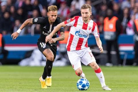 (L-R) Neymar da Silva Santos Junior of Paris Saint-Germain, Marko Marin of Red Star Belgrade during the UEFA Champions League group C match between Paris St Germain and Crvena zvezda at the Parc des Princes on October 03, 2018 in Paris, France UEFA Champions League 2018 2019 xVIxVIxImagesx xGerritxvanxKeulenxIVx 12361690