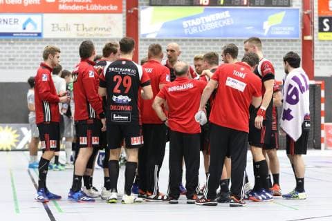 Timeout TuS N-Luebbecke, TuS N-Luebbecke vs HC Elbflorenz Dresden, Handball, 2. Bundesliga, 06.10.2018, TuS N-Luebbecke vs HC Elbflorenz Dresden, Handball, 2. Bundesliga, 06.10.2018 Luebbecke Copyright: xEIBNER JanxStrohdiekx EP_JSK