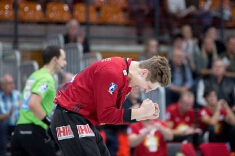 Luebbecke, Deutschland 06.10.2018: 2. HBL - 2018 2019 - TuS-N-Luebbecke vs. HC Elbflorenz Dresden Torwart Joel Birlehm (Luebbecke) Luebbecke Nordrhein-Westfalen Deutschland Merkur Arena