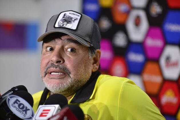 The Argentine coach of Dorados de Sinaloa Diego Armando Maradona reacts in press conference PK Pressekonferenz after the game corresponding to day 11 of the Ascent MX tournament, at the Coruco Diaz stadium, in Zacatepec, in the state of Morelos, Mexico, 06 October 2018. The Sinaloa Dorados of coach Diego Armando Maradona won today at home by a goal to zero Zacatepec and got into the classification zone of the Liga de Ascenso of Mexican football. The Dorados of Maradona beat 0-1 at Zacatepec and enter the league zone !ACHTUNG: NUR REDAKTIONELLE NUTZUNG!  Copyright: xTonyxRiverax MEX01 20181007-636744846187171045